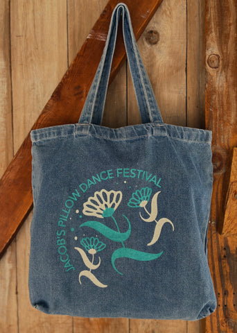 JP25 Dancing Flowers Denim Tote Bag